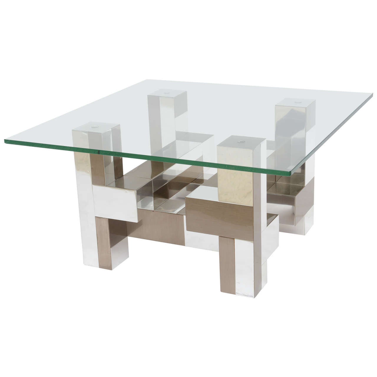 American Modern Chrome and Pewter Cityscape Low Table, Paul Evans