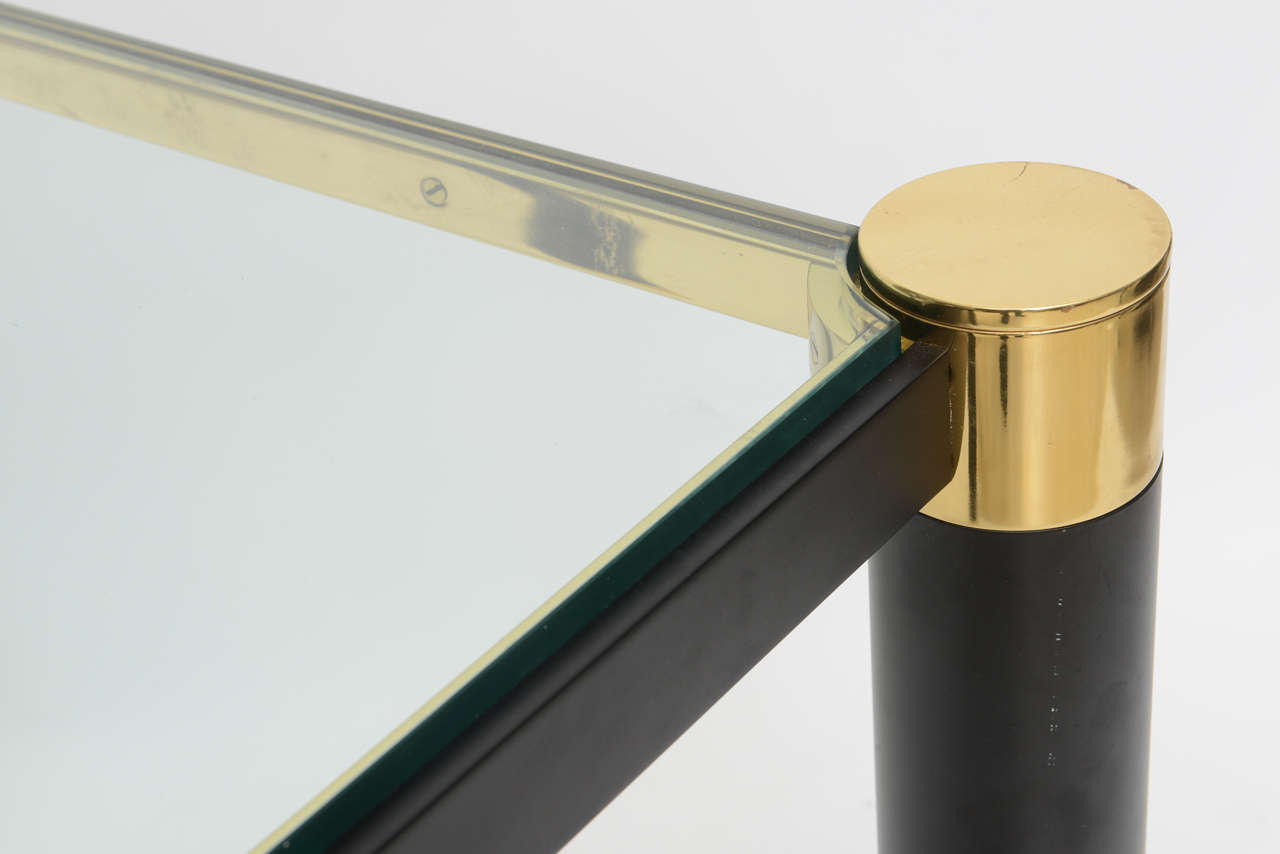 Pair of American Modern Brass and Ebonized Glass Top Tables, Karl Springer For Sale 3