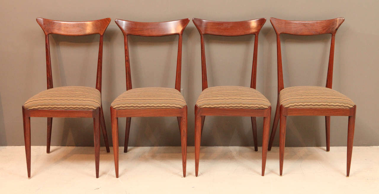 Set of eight Italian dining chairs by Ico Parisi, circa late 1940's. New upholstery.
Completely refinished and restored.