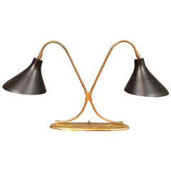 Brass Desk Lamp with Double Black Metal Shades