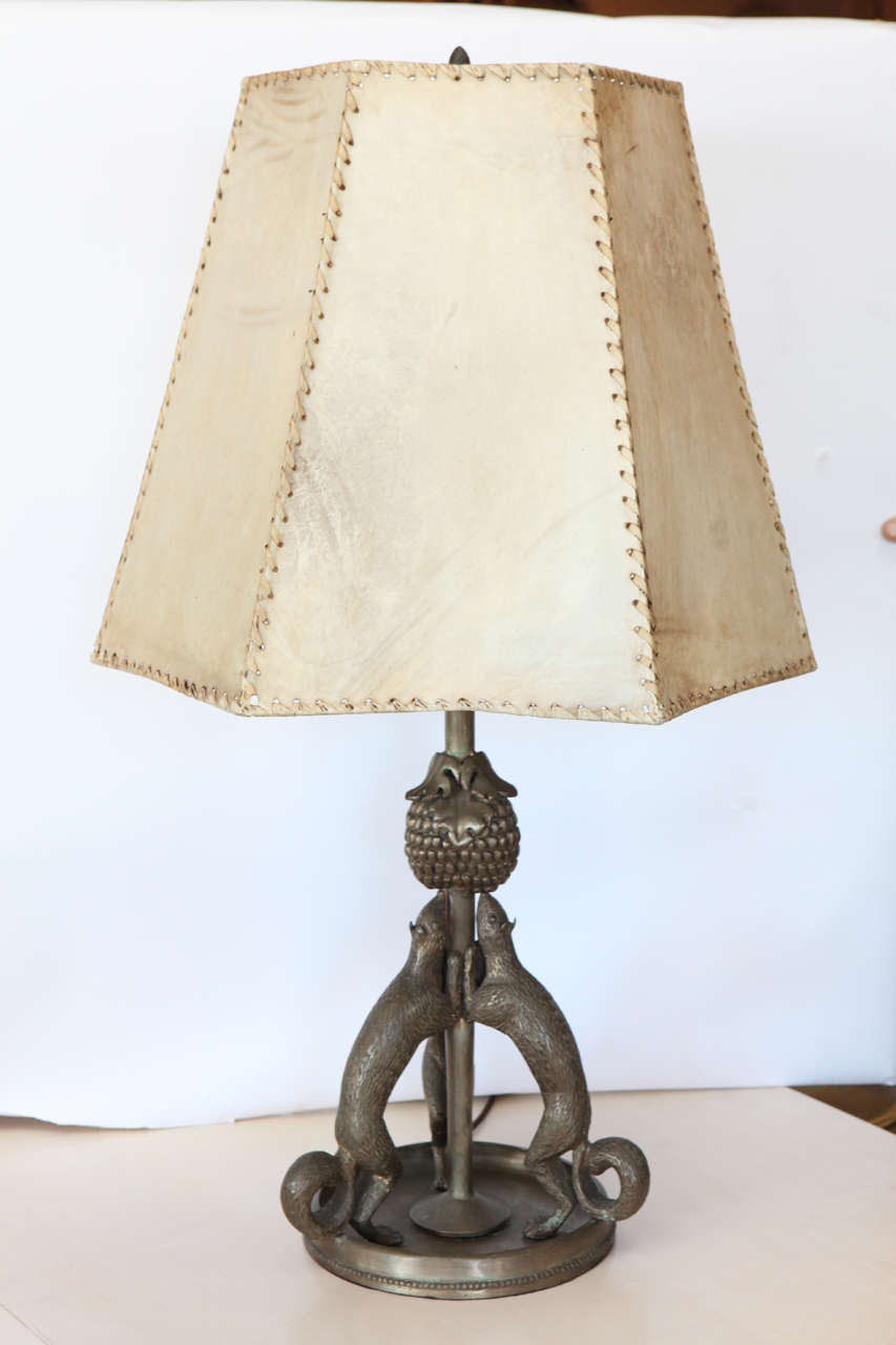 Silvered Bronze Squirrel Table Lamp