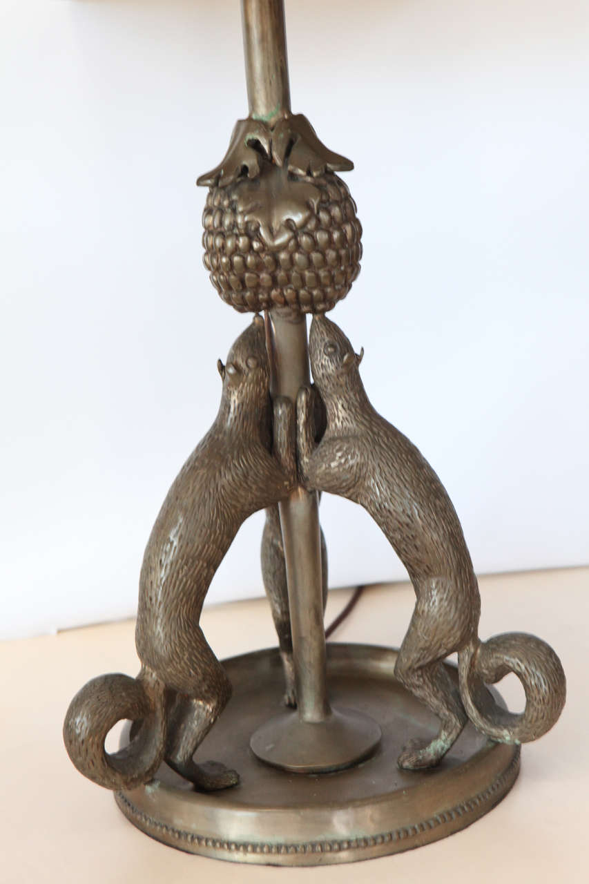 French Silvered Bronze Squirrel Table Lamp