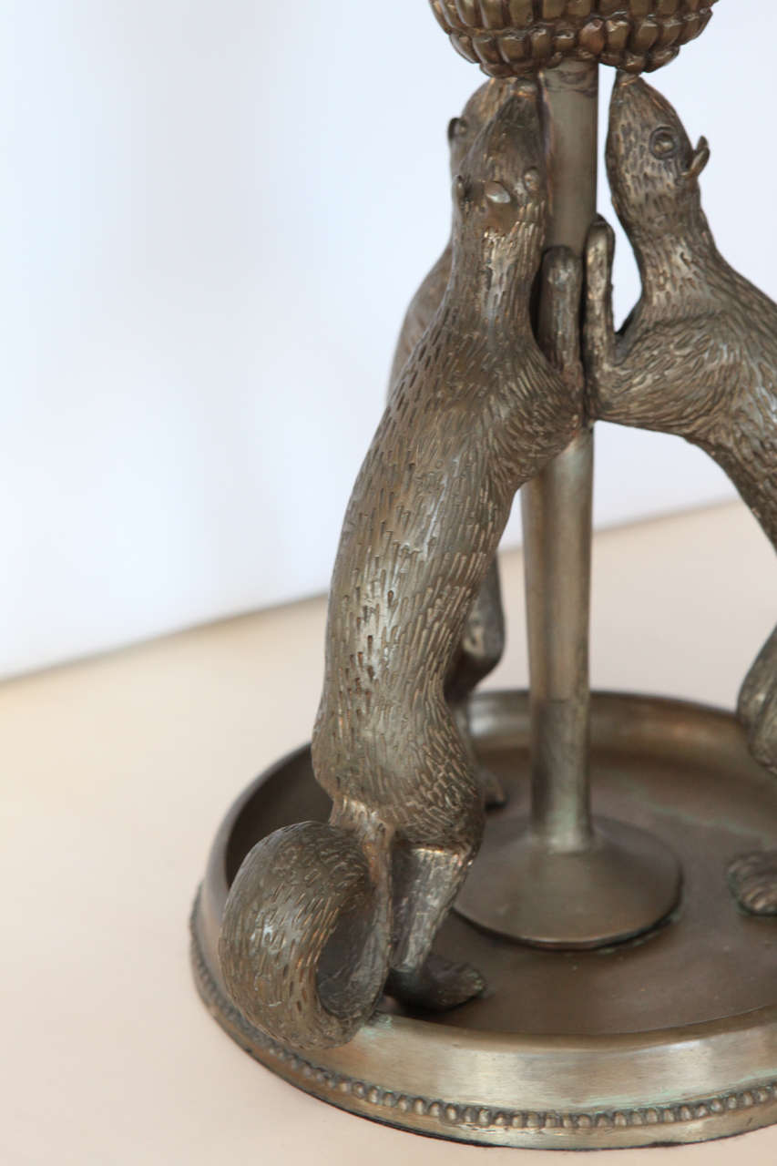 Silvered Bronze Squirrel Table Lamp In Excellent Condition In Los Angeles, CA