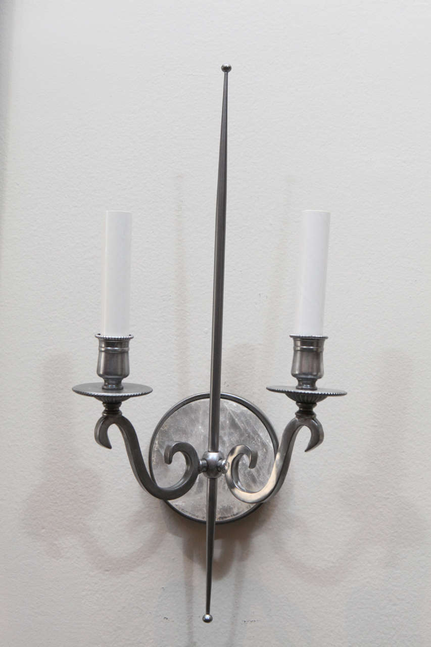 Pewter and Rock Crystal Sconces Parzinger Influence