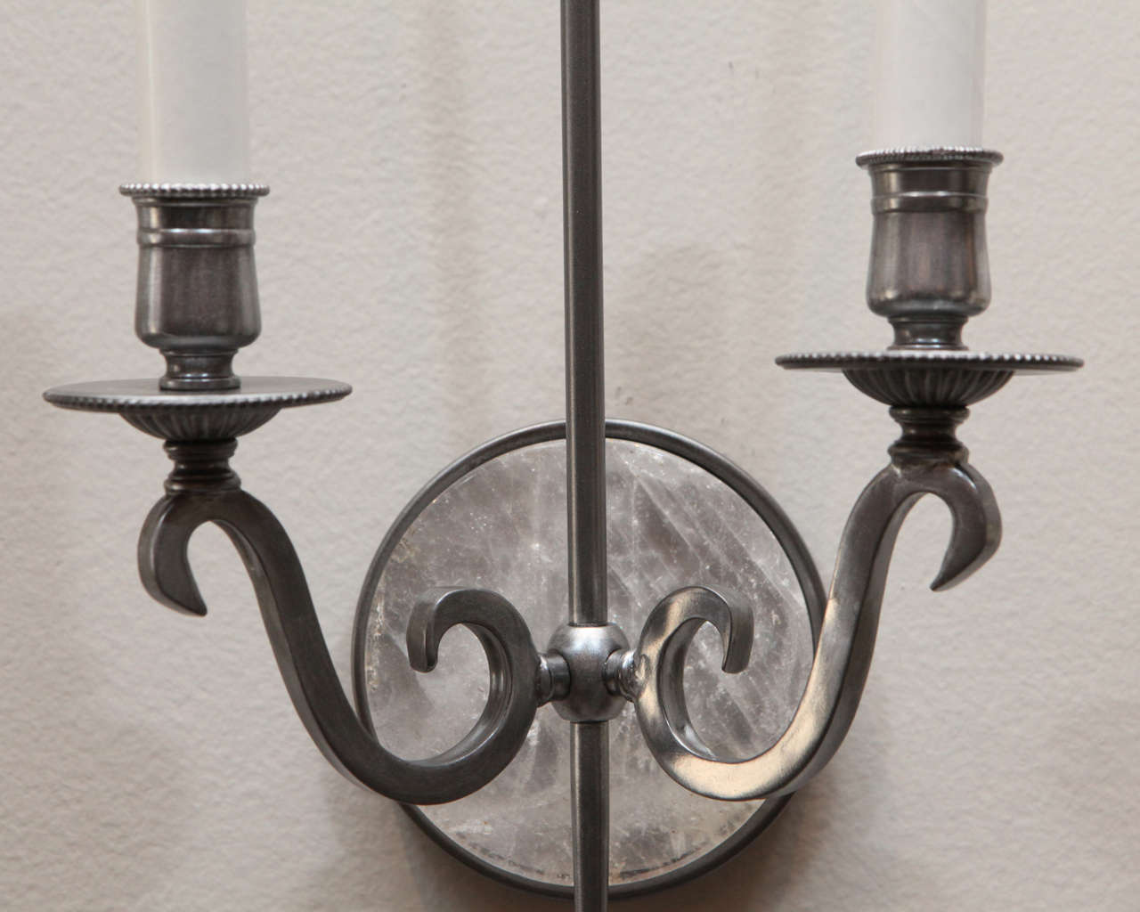 Mid-Century Modern Pewter and Rock Crystal Sconces Parzinger Influence For Sale