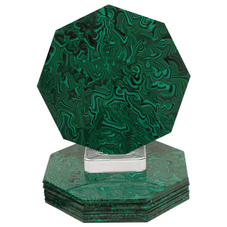 Set of Twelve Octagonal Faux Malachite Placemats