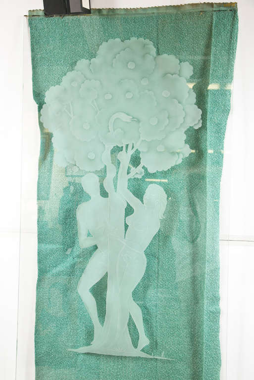Figural Etched Glass Panel Adam and Eve For Sale 3