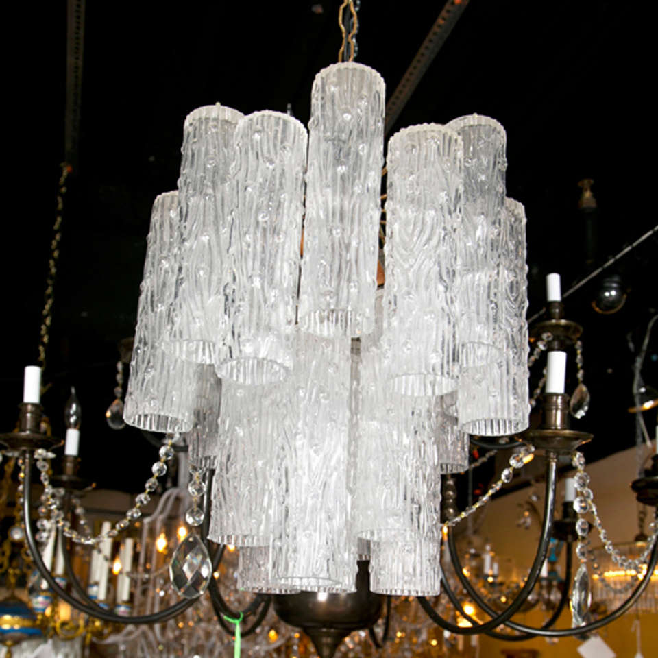 Mid-Century Ripple Glass Tubes Chandelier
