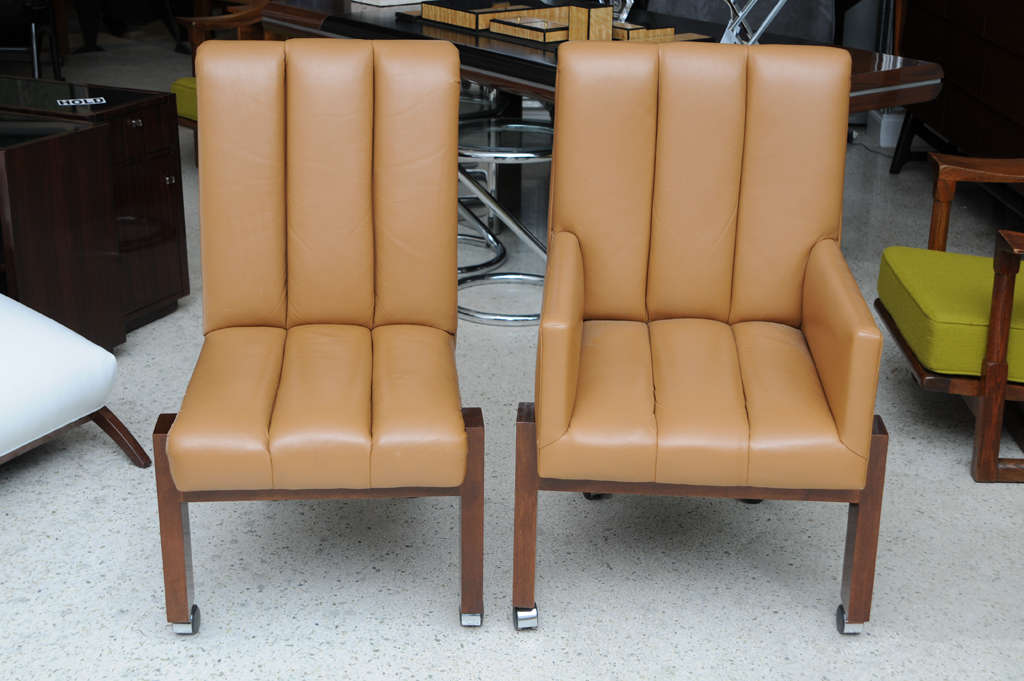 Mid-Century Modern Rare Set of Ten Paul Evans Mahogany and Leather Chairs