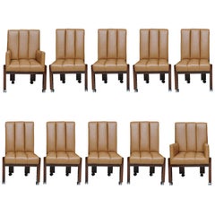 Rare Set of Ten Paul Evans Mahogany and Leather Chairs