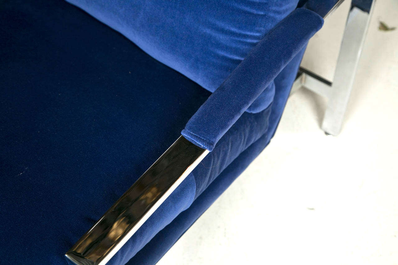Pair of Milo Baughman Chrome With Velvet Upholstery Armchairs 1