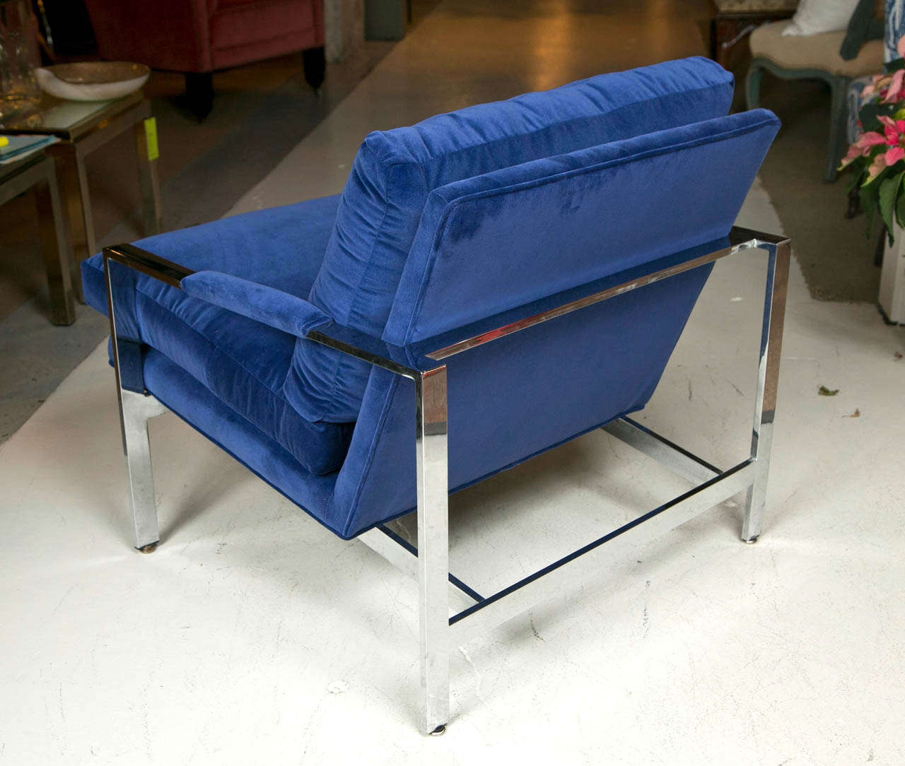 20th Century Pair of Milo Baughman Chrome With Velvet Upholstery Armchairs