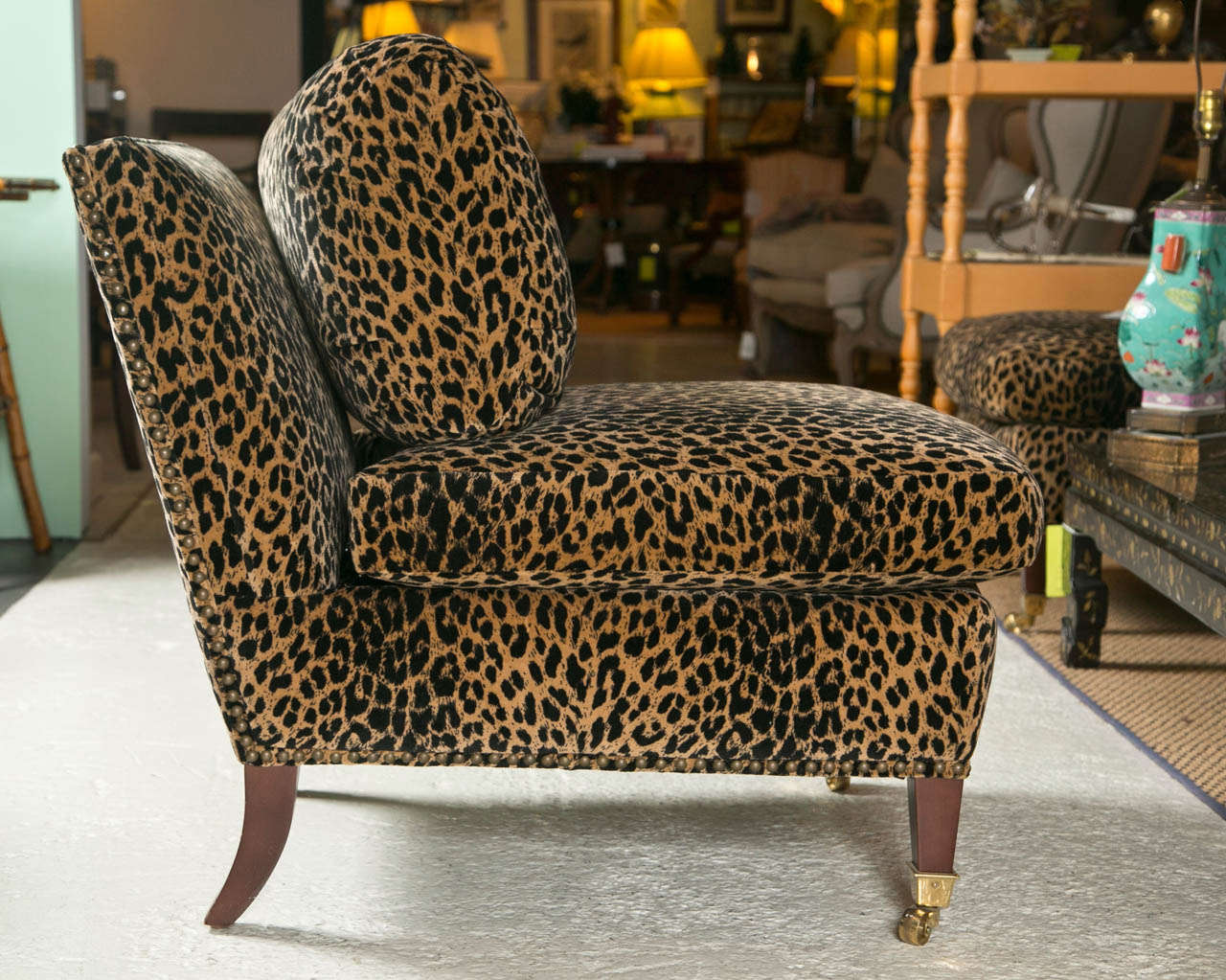 Mid-Century Lolling Chairs Upholstered in Animal Print Upholstery In Excellent Condition In Stamford, CT