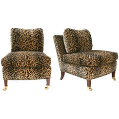 Mid-Century Lolling Chairs Upholstered in Animal Print Upholstery