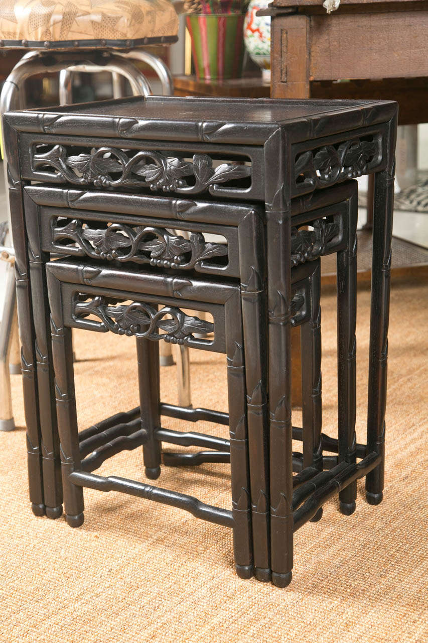 19th Century Chinese Carved Nesting Tables In Excellent Condition In Stamford, CT