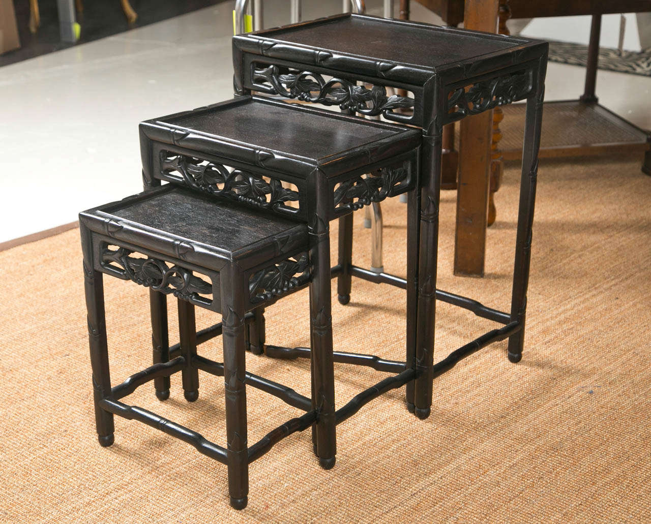 19th Century Chinese Carved Nesting Tables- Set of three