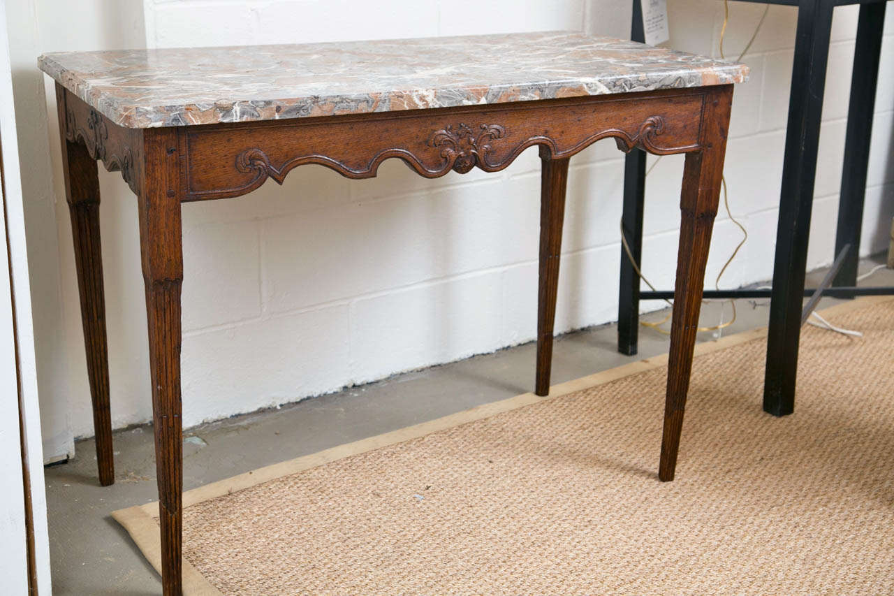 18th C French Carved Oak Console Table with Marble Top In Excellent Condition In Stamford, CT