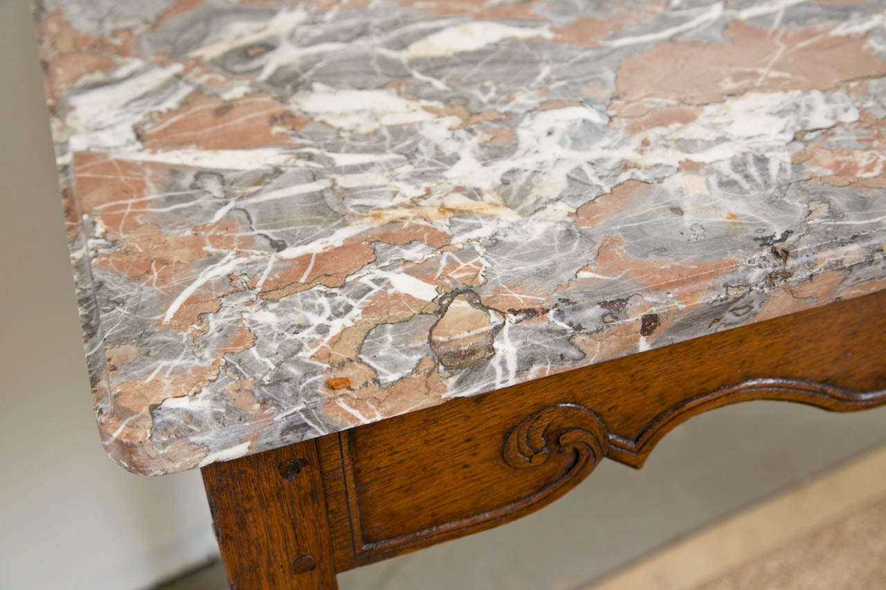 18th Century and Earlier 18th C French Carved Oak Console Table with Marble Top