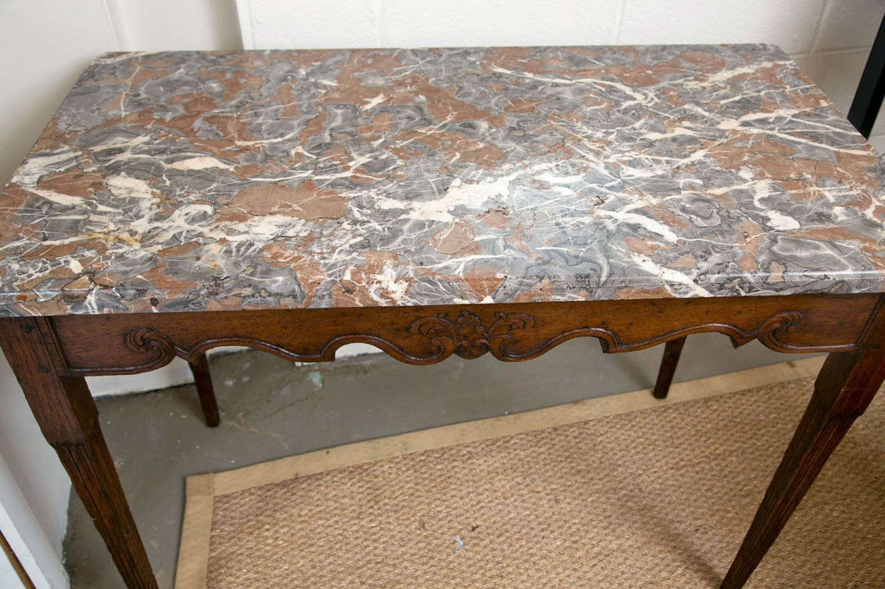 18th C French Carved Oak Console Table with Marble Top 1