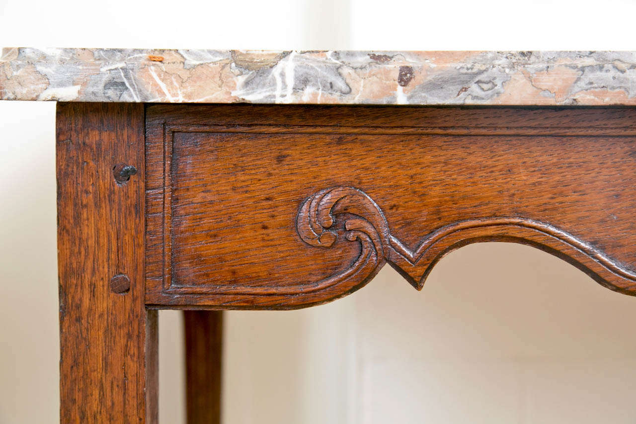 18th C French Carved Oak Console Table with Marble Top 2