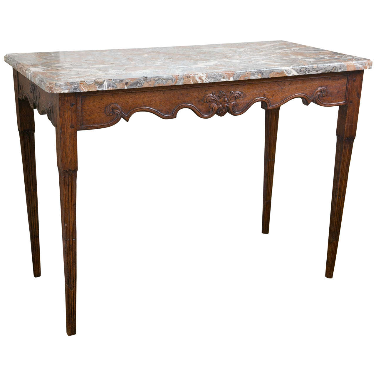18th C French Carved Oak Console Table with Marble Top