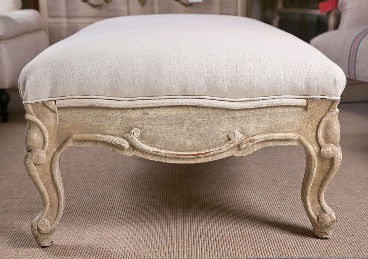 Louis XV Style Ottoman upholstered in Linen