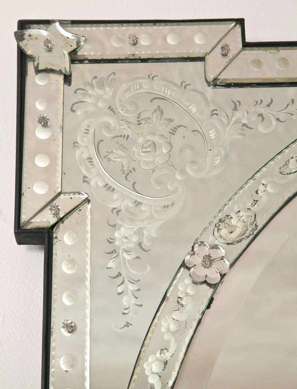 Mid- Century Italian Etched Glass Over Mantel Mirror 2