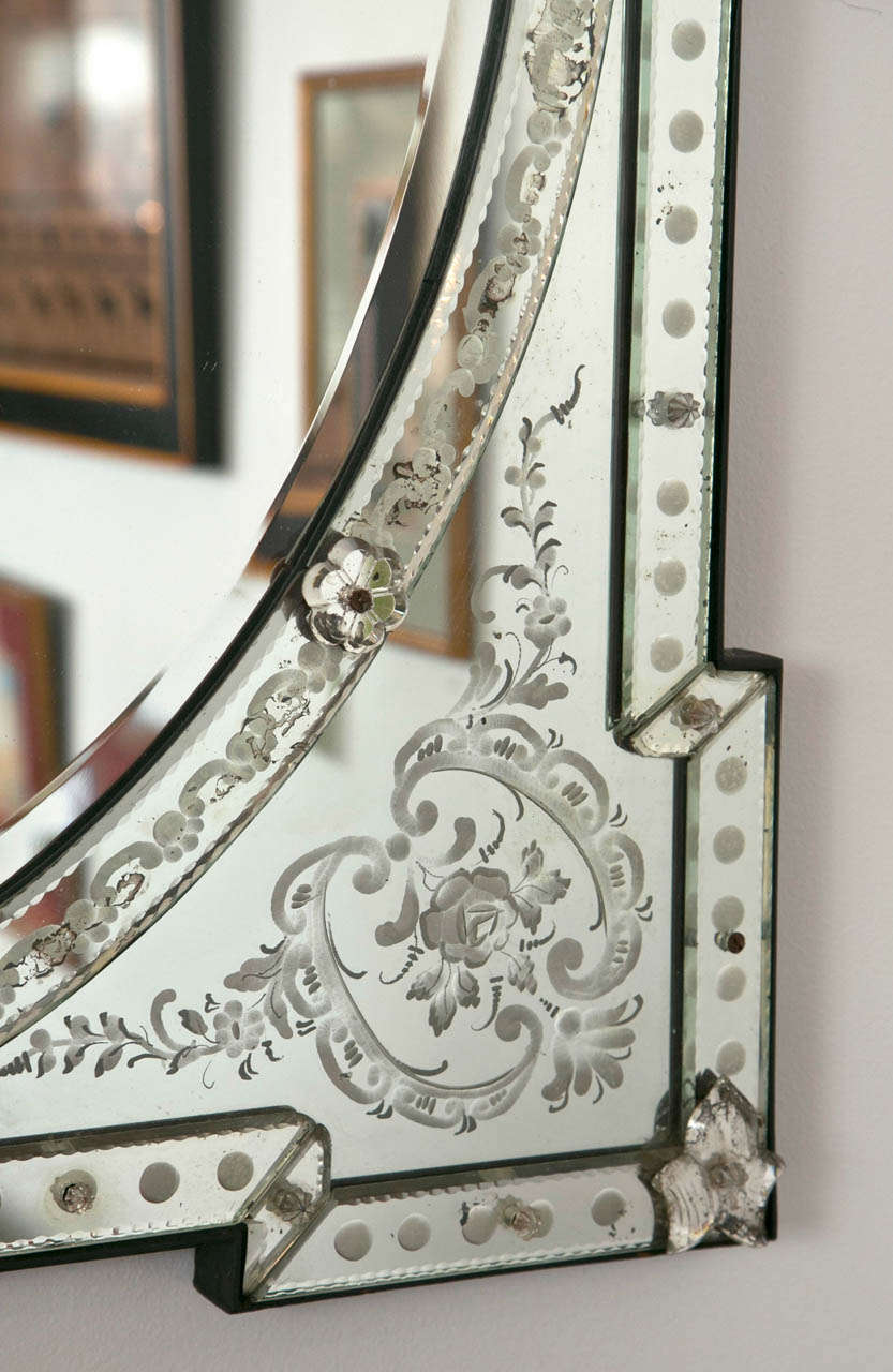 20th Century Mid- Century Italian Etched Glass Over Mantel Mirror