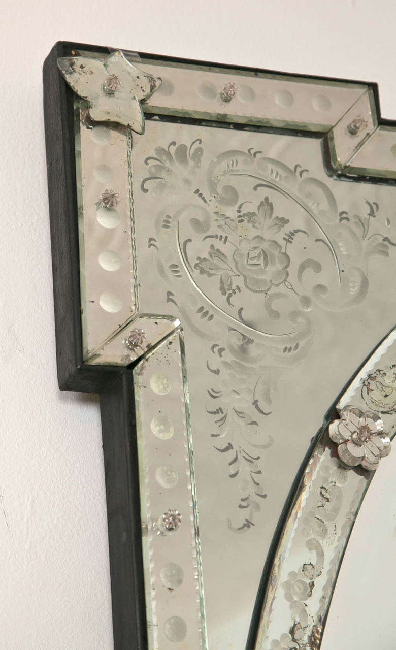 Mid- Century Italian Etched Glass Over Mantel Mirror 1
