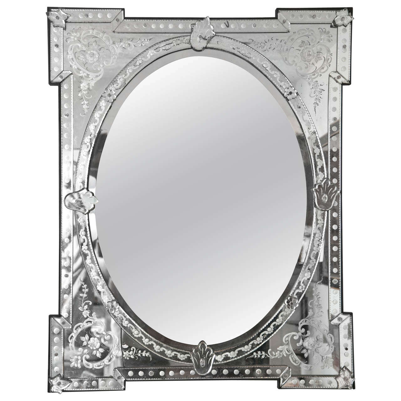 Mid- Century Italian Etched Glass Over Mantel Mirror
