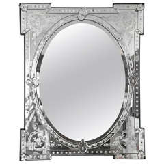 Mid- Century Italian Etched Glass Over Mantel Mirror