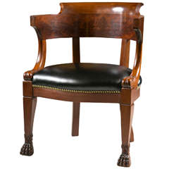 19th c French Empire Mahogany Tub Chair with leather Seat