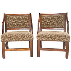 Antique Pair of Handmade American Grog Chairs Newly Upholstered