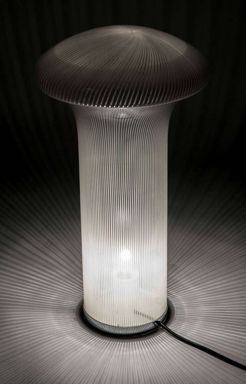 Mid-20th Century Murano glass lamp with opaque white stripes, Italy circa 1960