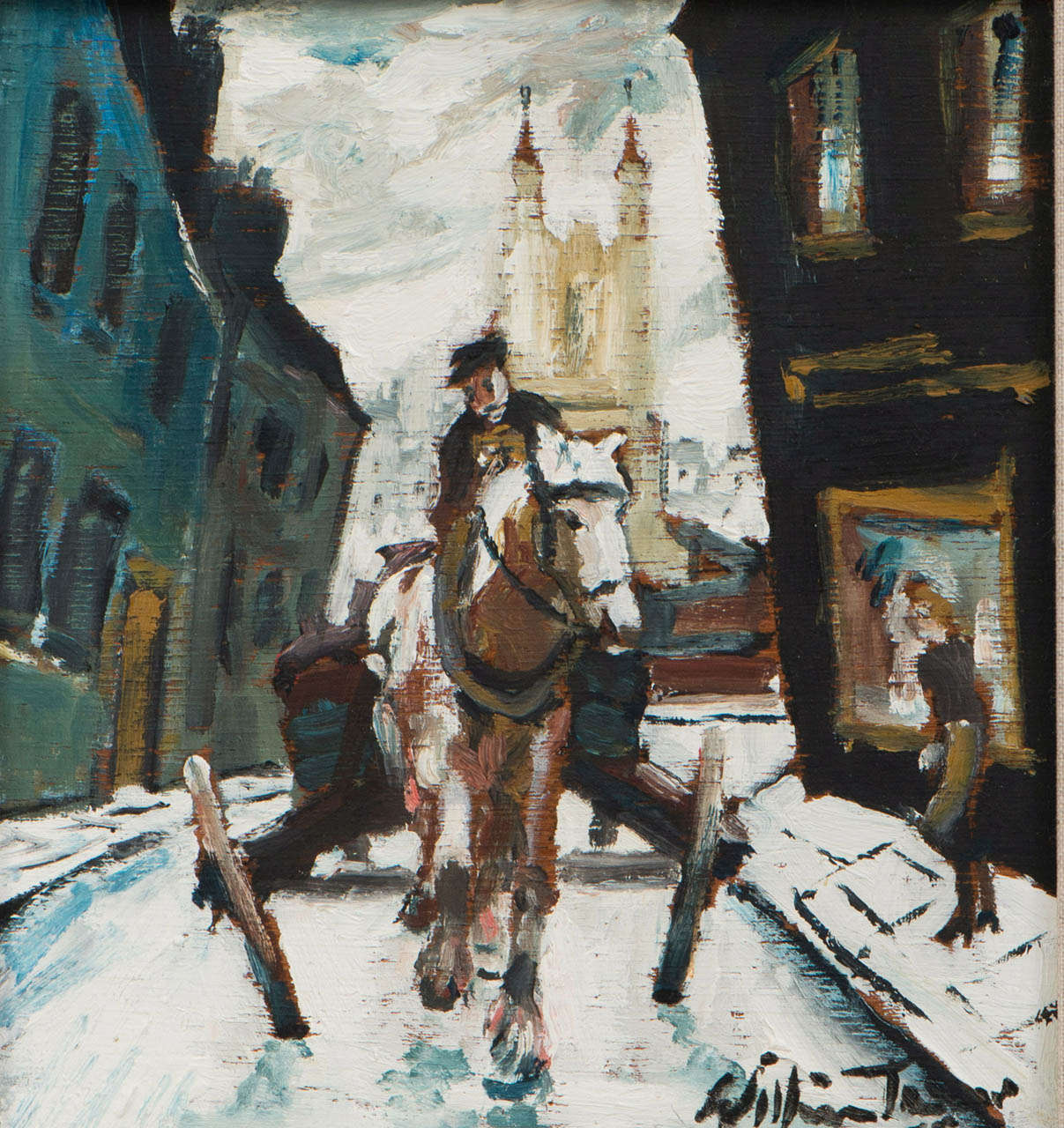 William Ralph Turner oil on board painting of Angel street, Manchester 1955