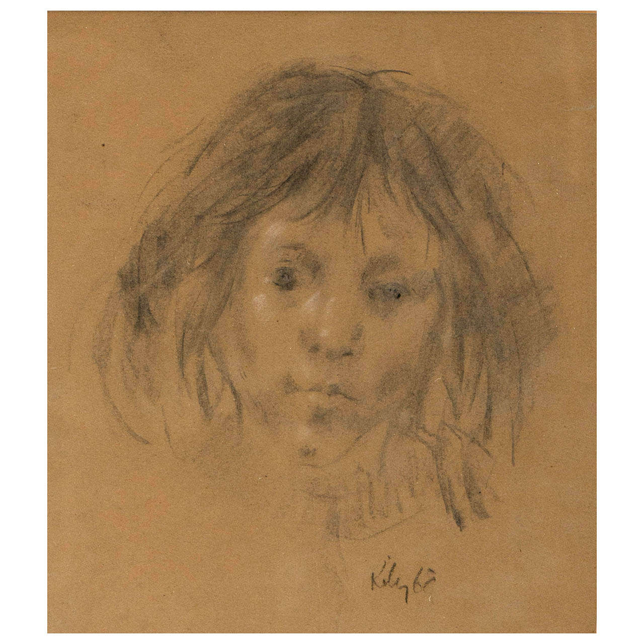 Harold Riley pastel and chalk on paper portrait, England 1968 For Sale