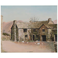 Vintage Peter Brook painting oil on canvas "Spring in Cumbria", England circa 1970