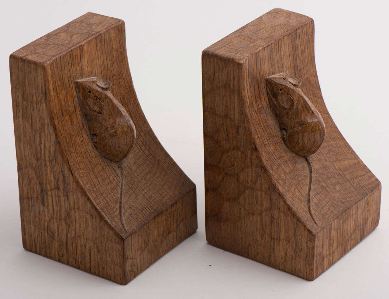 A Pair of Robert  “Mouseman “ Thompson Bookends.
Each carved with a  Mouse.
English
Circa 1950
15 x 10 cms