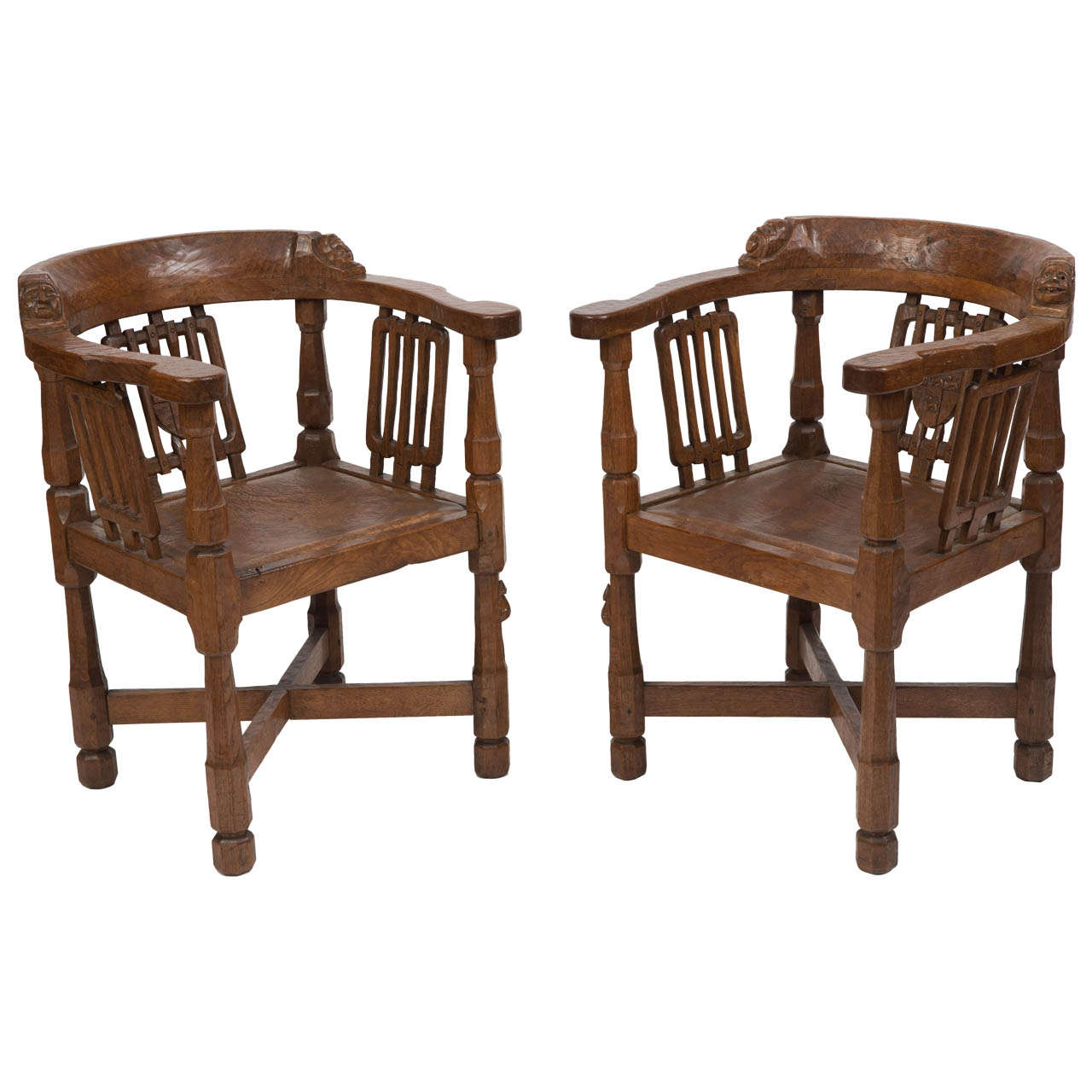 An Early Pair of Robert “Mouseman” Thompson Oak Monk’s Chair at 1stDibs