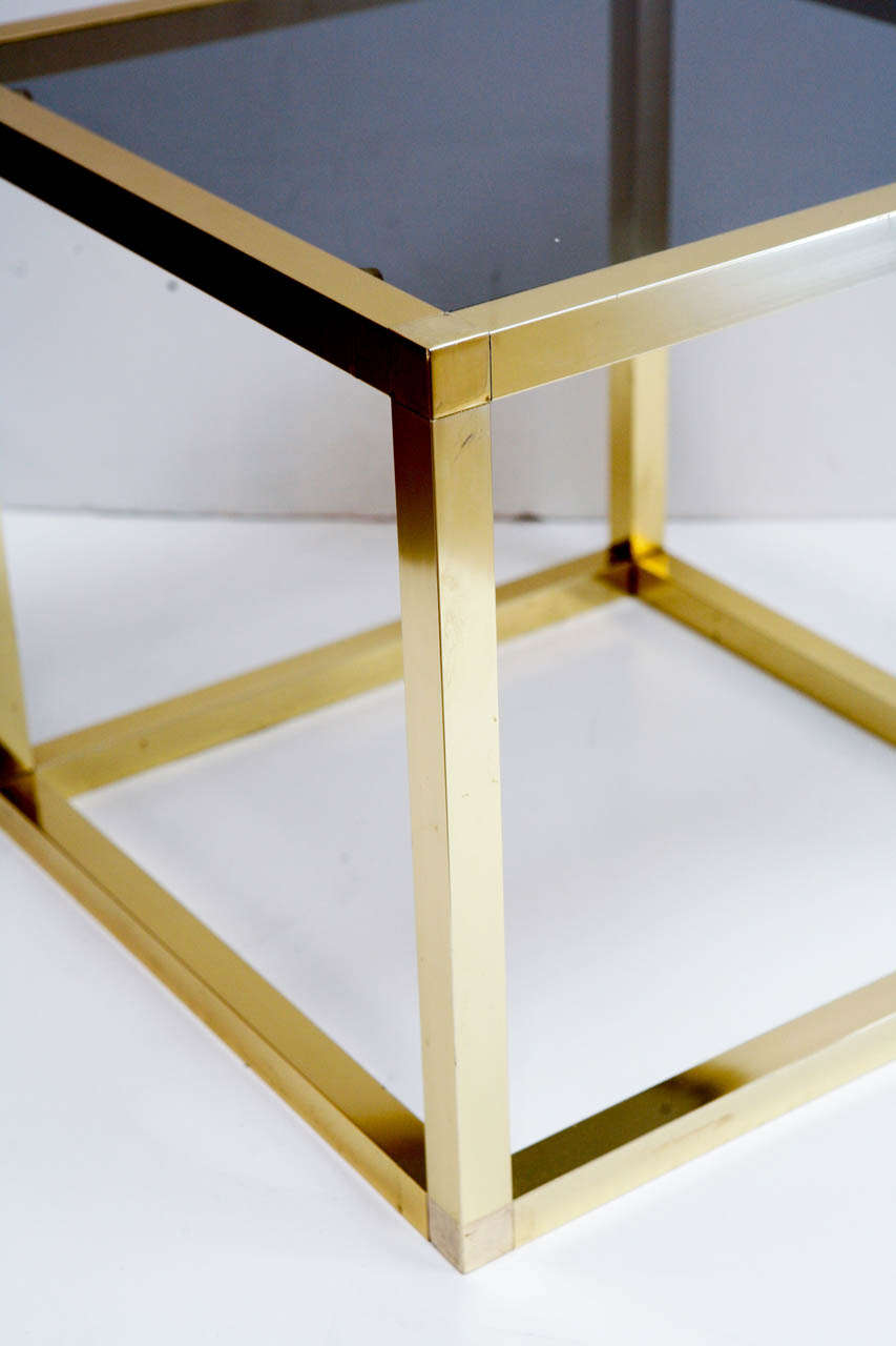 Glass 1960's Brass Square Side Tables