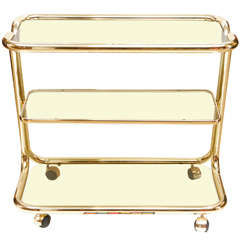 70's Style Brass and Glass 3 Tiered Bar Cart