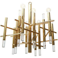 Sciolari Brass and Lucite Chandelier