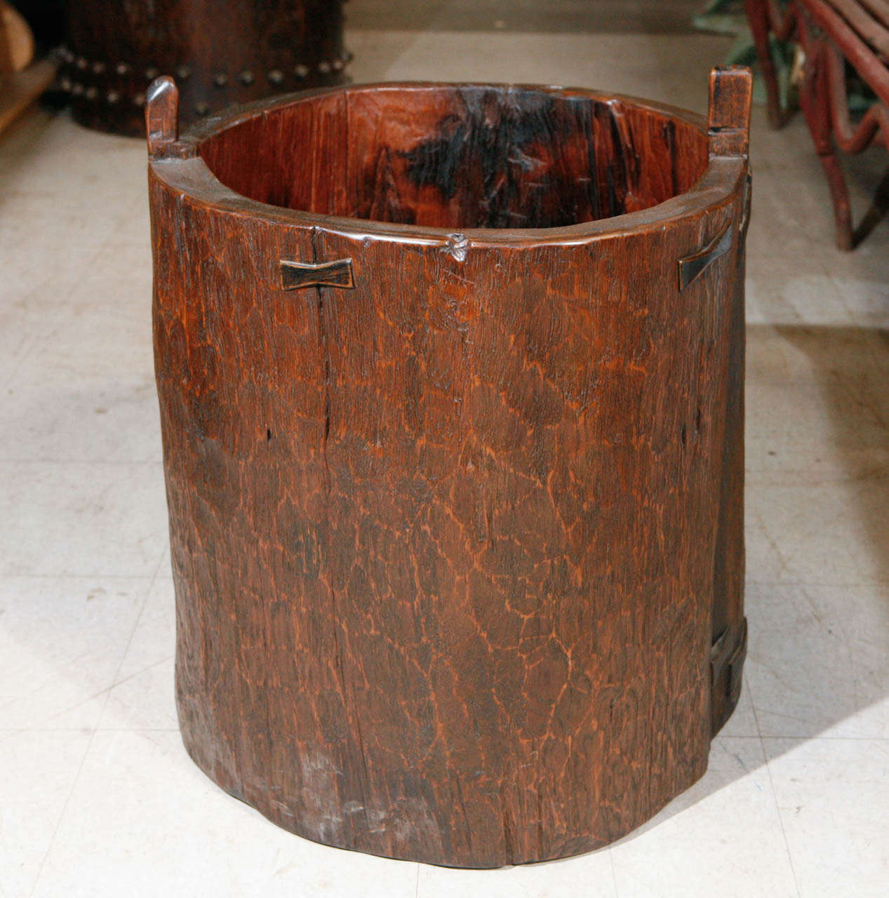 Antique Granary Vessel of Thick Hardwood 1