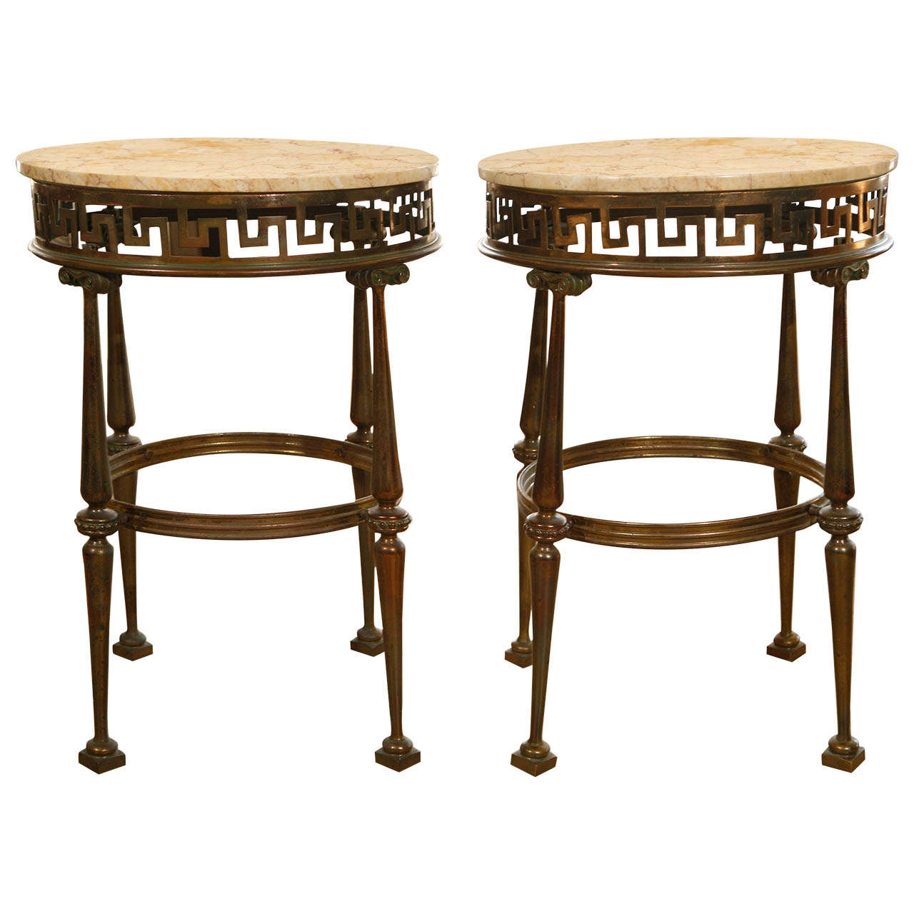 Pair Neoclassical Style Italian Brass and Marble Gueridon Tables