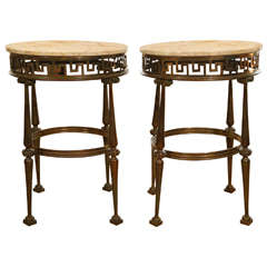 Pair Neoclassical Style Italian Brass and Marble Gueridon Tables