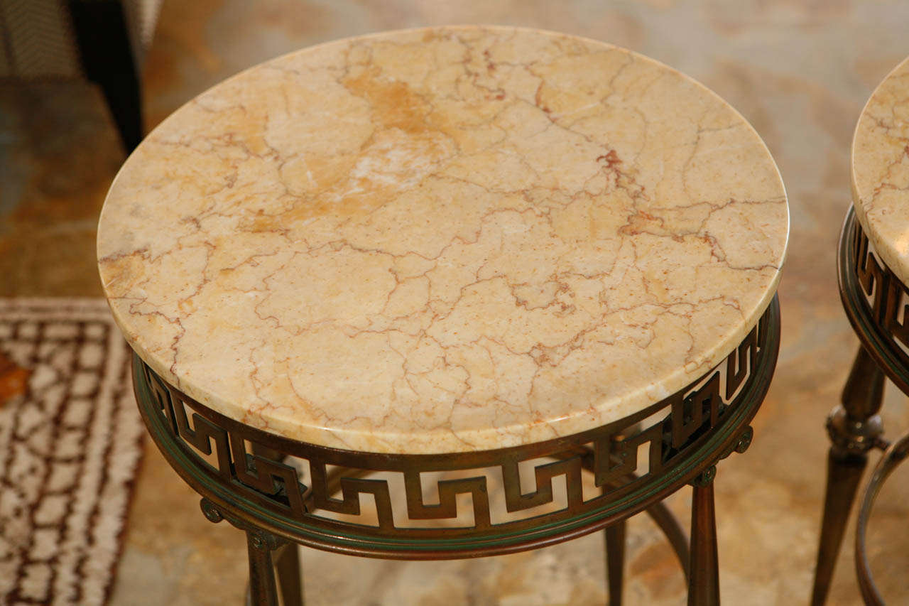 Pair Neoclassical Style Italian Brass and Marble Gueridon Tables In Good Condition In Los Angeles, CA