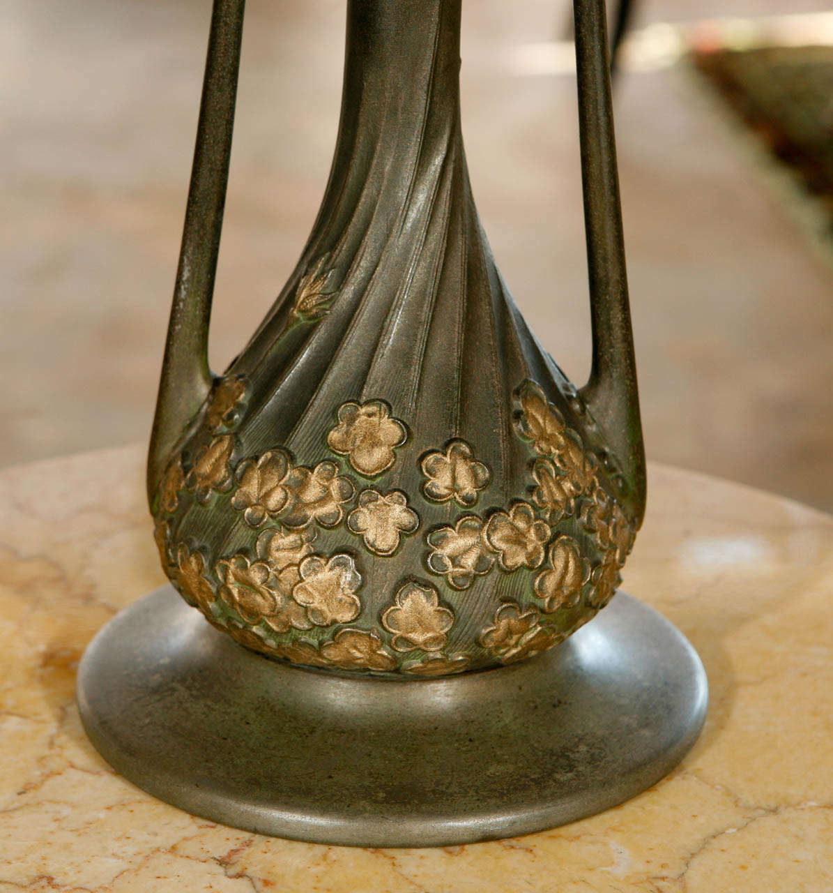 Art Nouveau Table Lamp with Italian Bronze Shade 1