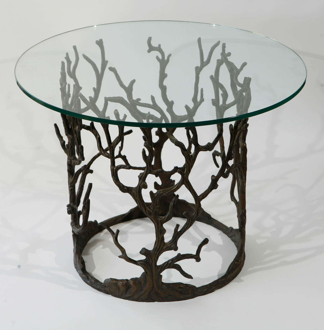 Hand made cast brass sculptural tree branch side table. Excellent execution with differing branches.
