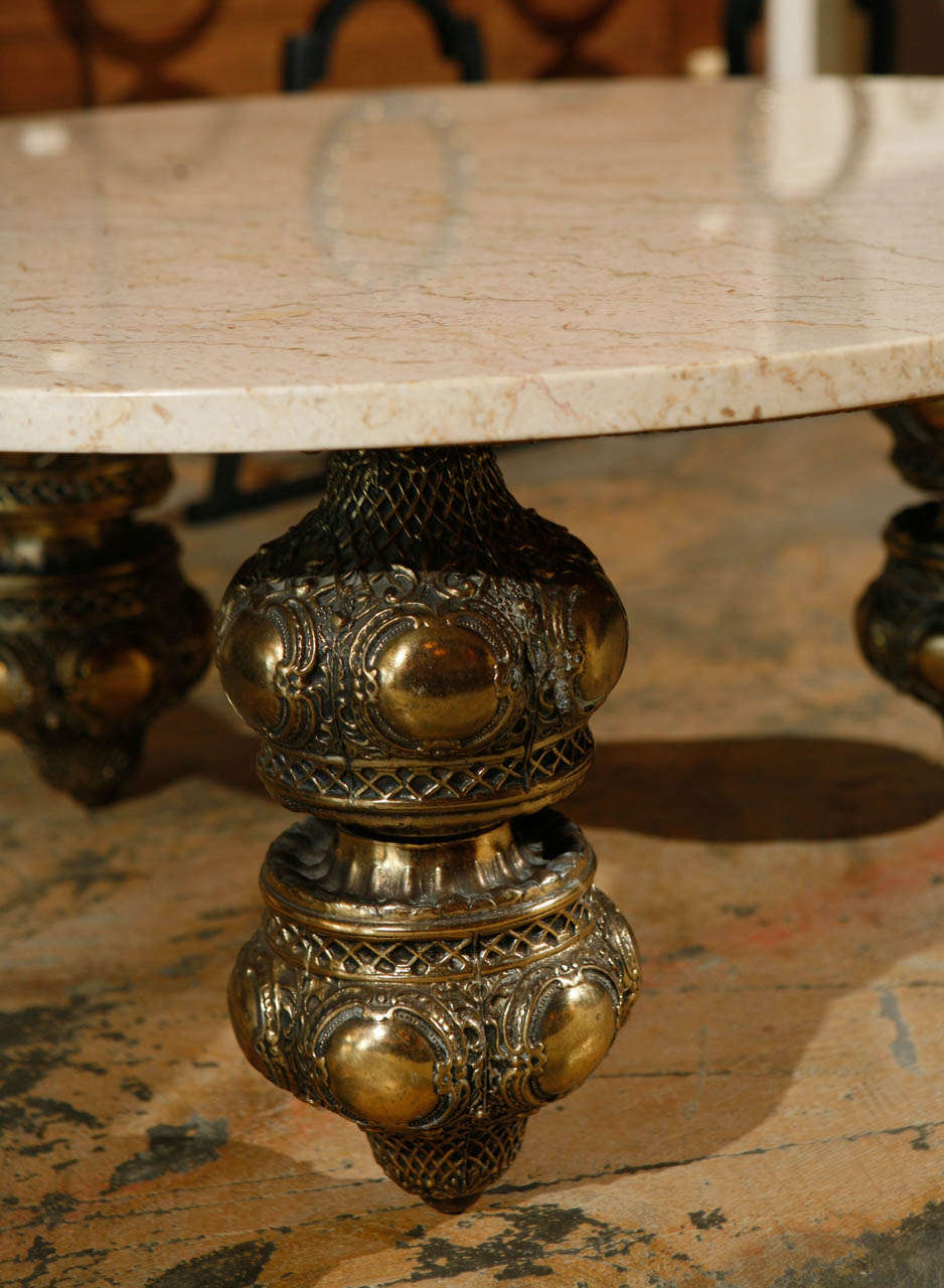 Brass and Marble Morrocan Style Coffee Table In Good Condition In Los Angeles, CA