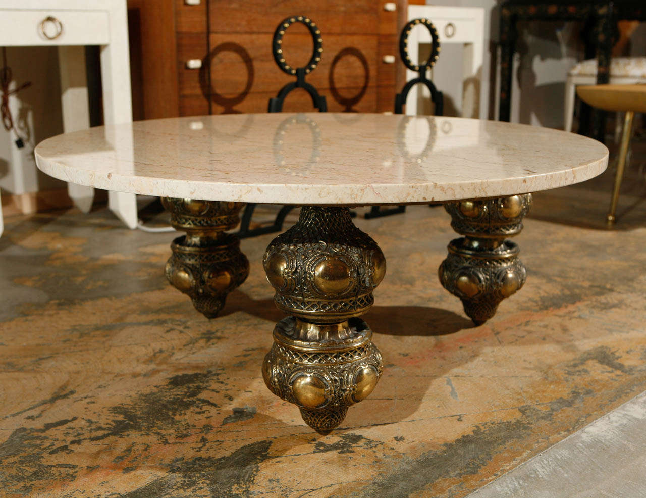 Mid-20th Century Brass and Marble Morrocan Style Coffee Table